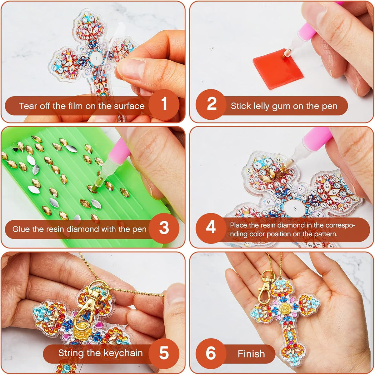 Henoyso 20 Pcs Diamond Art Painting Keychains Kits for Adults 5d Double Sided Cross Shaped Diamond