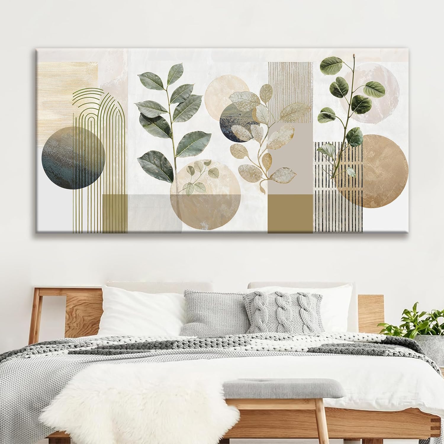 TAIJXAGSG Large Boho Green Wall Art For Living Room 29x58 In Green Botanical Boho Wall Art Modern