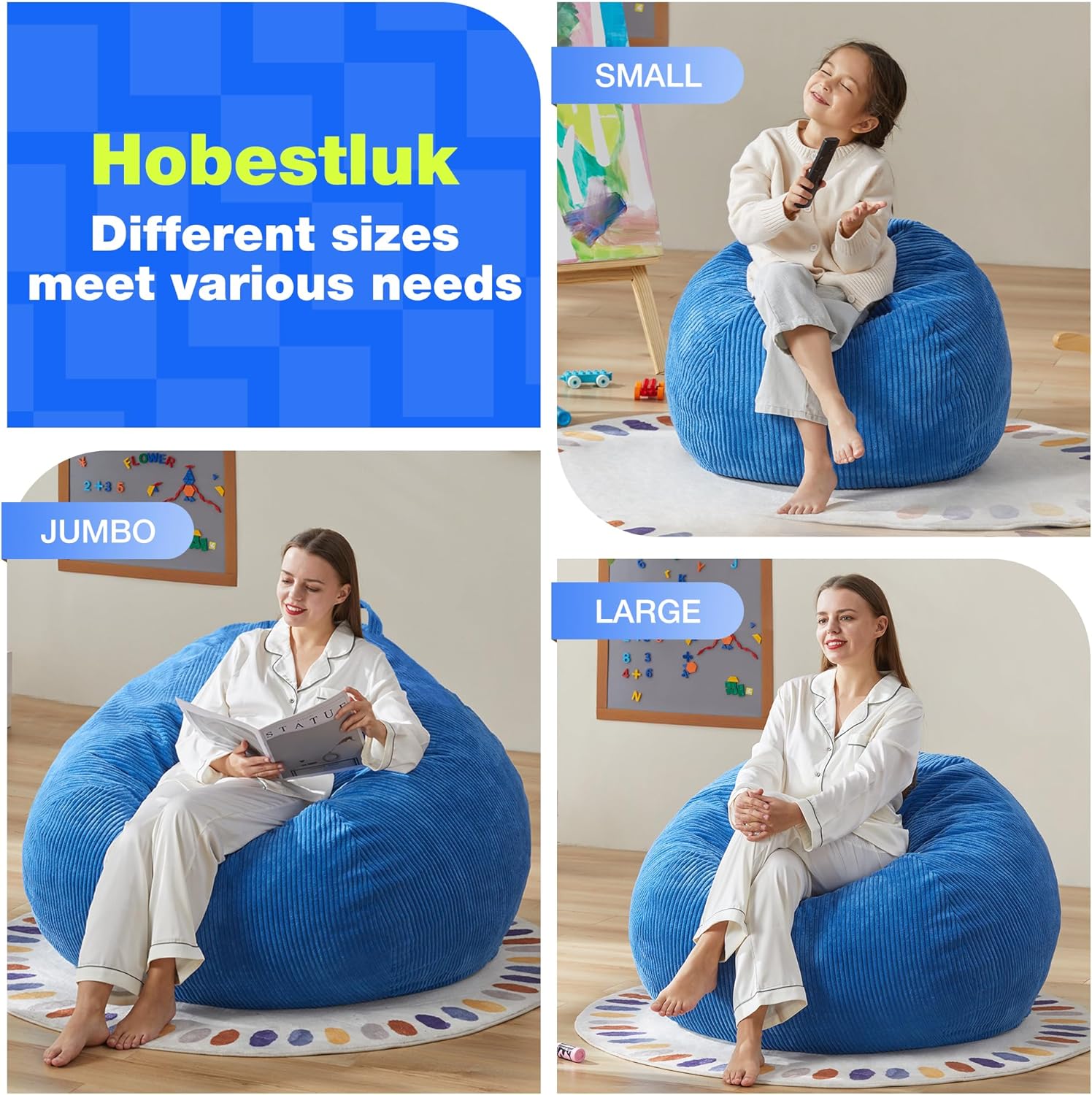 Hobestluk 4.5FT Bean Bag Chair Giant Bean Bag Chair with Filler Included Adult Bean Bag Chairs with