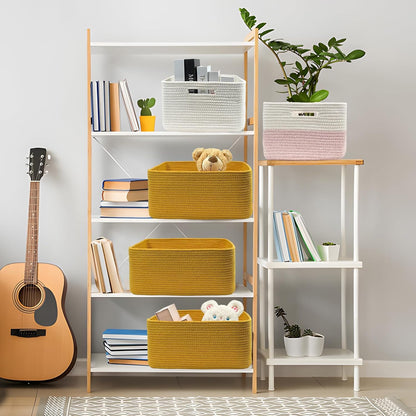 COMFY-HOMI Cotton Rope Woven Basket with Handles for Shelves,Toys,Book, Cloth Storage Baskets for