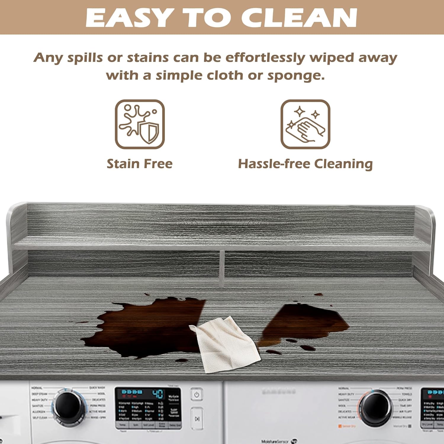Royxen Laundry Countertop with 2-tier Shelf Universal Fit, Washer and Dryer Countertop with Storage