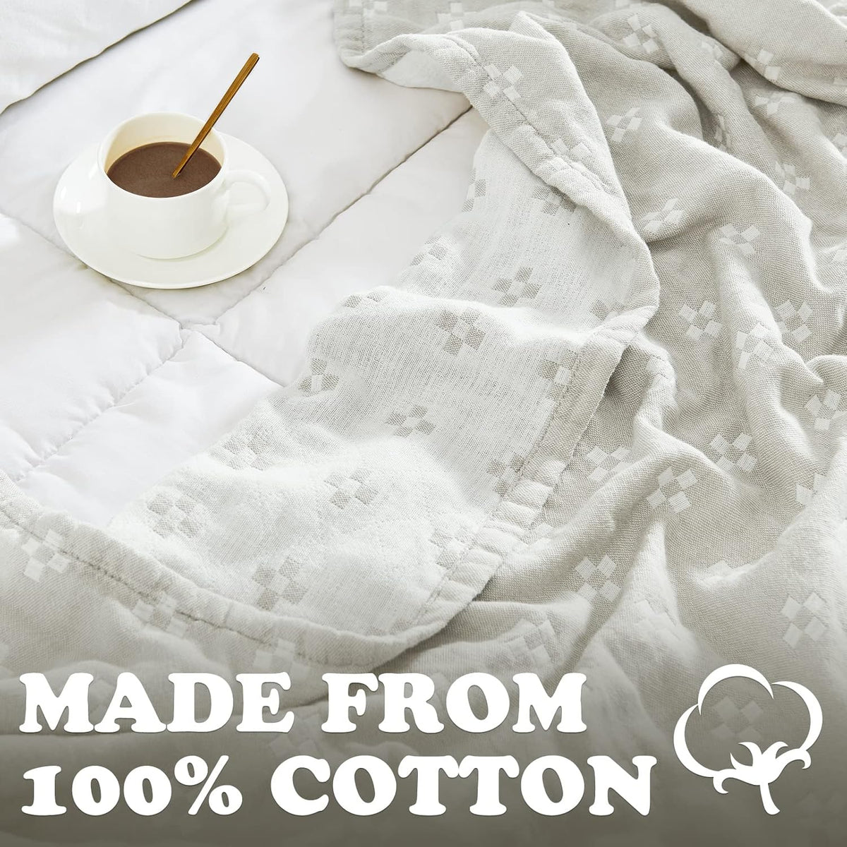 jinchan Boho 100% Cotton Blanket Muslin Twin Size 60x80 Inches Lightweight 3-Layer Geometric Cross
