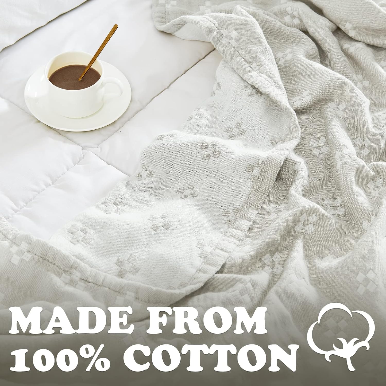 jinchan Boho 100% Cotton Blanket Muslin Twin Size 60x80 Inches Lightweight 3-Layer Geometric Cross
