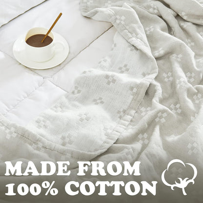 jinchan Boho 100% Cotton Blanket Muslin Twin Size 60x80 Inches Lightweight 3-Layer Geometric Cross