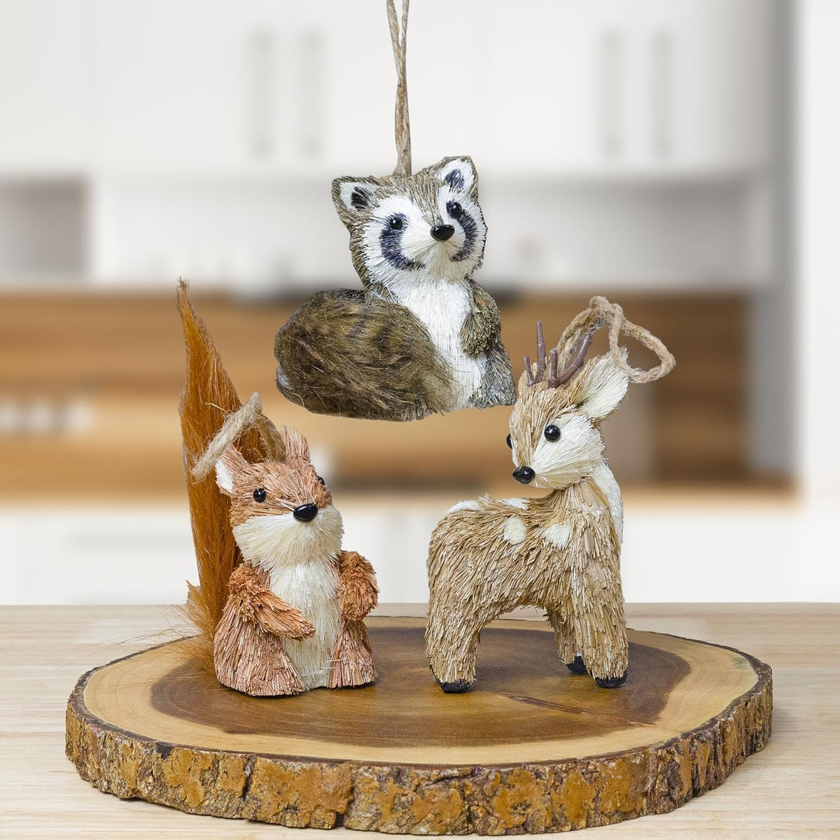 AuldHome Design Woodland Friends Figurines (Set of 3, Deer/Raccoon/Squirrel); Forest Animals Decor