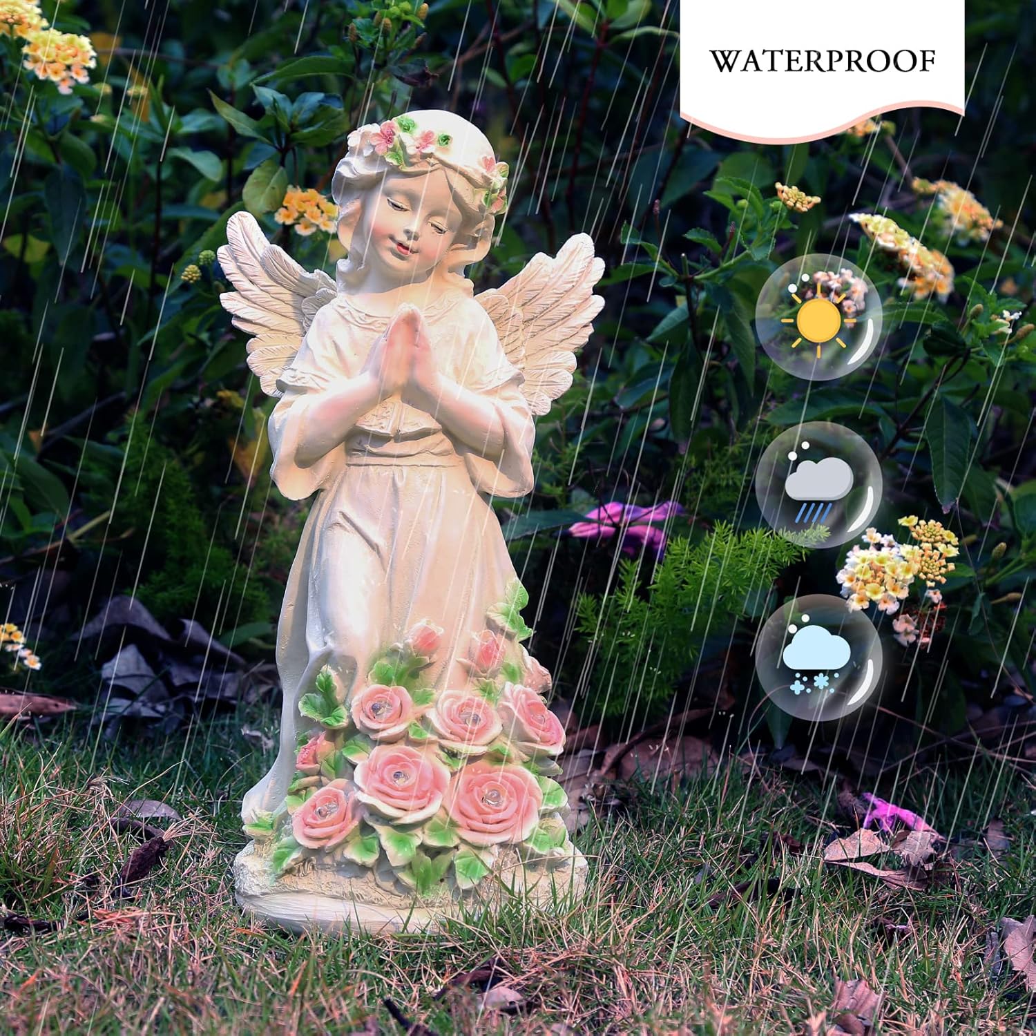 Garden Decor Angel Statue, Outdoor Patio Garden Sculptures & Statues, Solar Yard Decorations Lawn