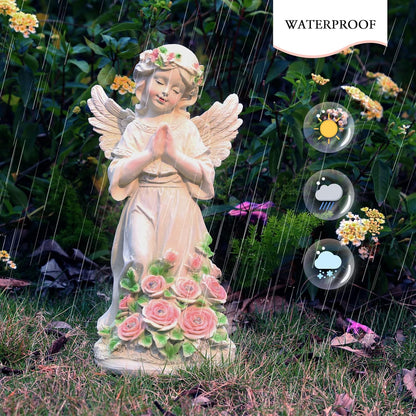 Garden Decor Angel Statue, Outdoor Patio Garden Sculptures & Statues, Solar Yard Decorations Lawn