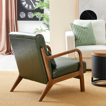 Glitzhome Mid Century Hunter Green Accent Armchair, Single Reading Armchair PU Leather Lounge Chair