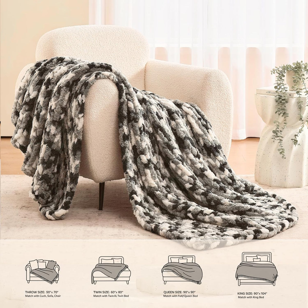L'AGRATY Chunky Knit Blanket Throw: 50''x60'' Chenille Chunky Knitted Throw Blankets for Bed Couch