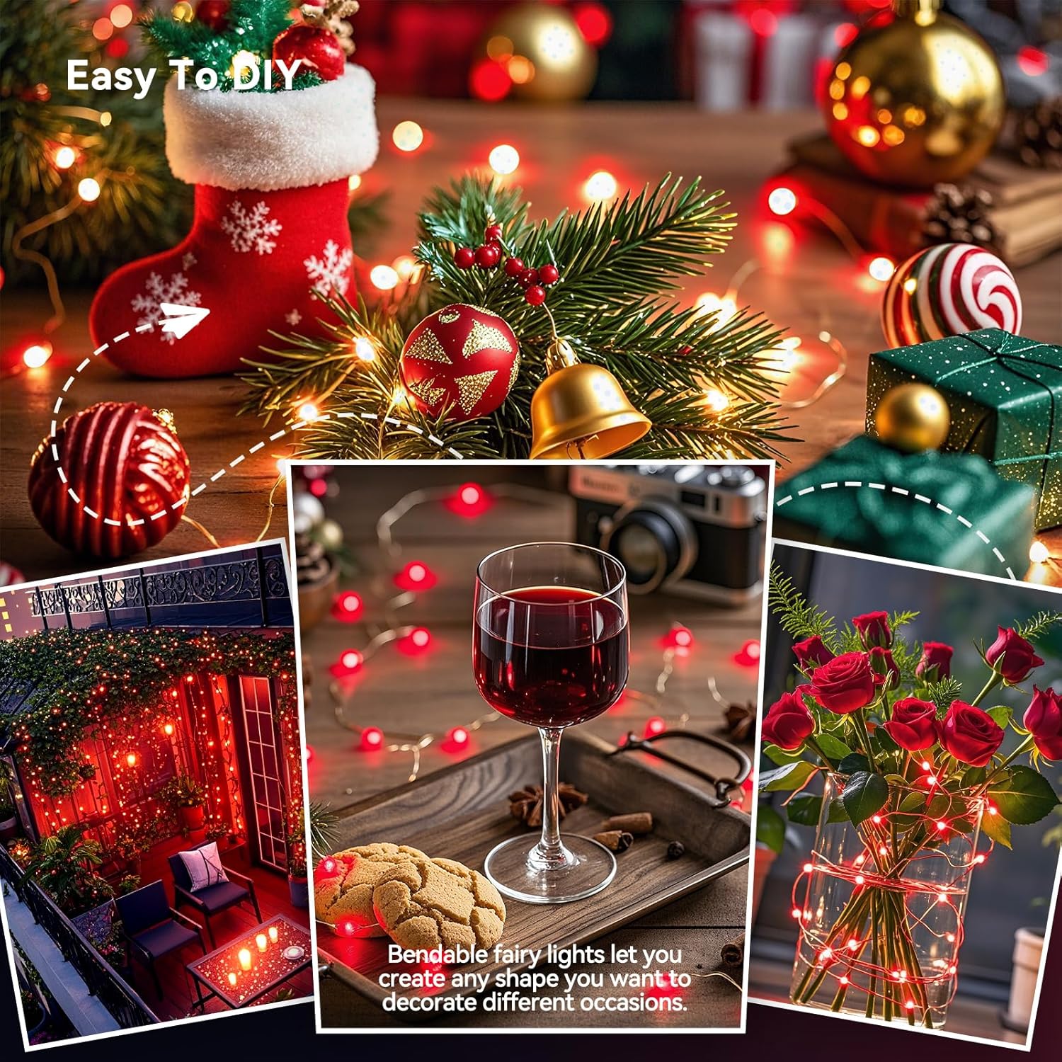 4 Pack 60LED Christmas Fairy Lights Battery Operated - 20FT Twinkle Lights with 2 Lighting Modes