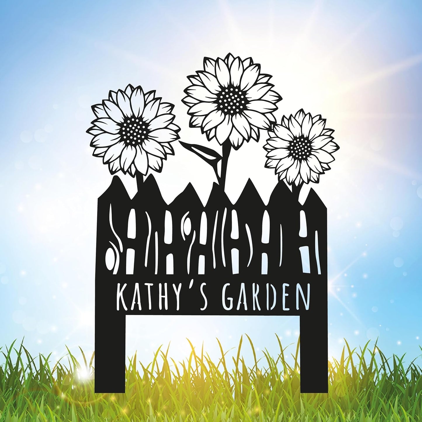 Custom Sunflower Metal Garden Sign with Stakes, Flower Garden Decor, Personalized Family Name Sign