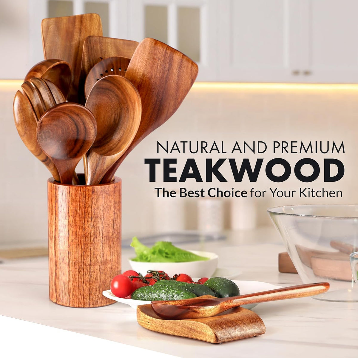 Zulay Kitchen 10-Piece Wooden Spoons for Cooking - Smooth Finish Teak Wooden Utensils for Cooking