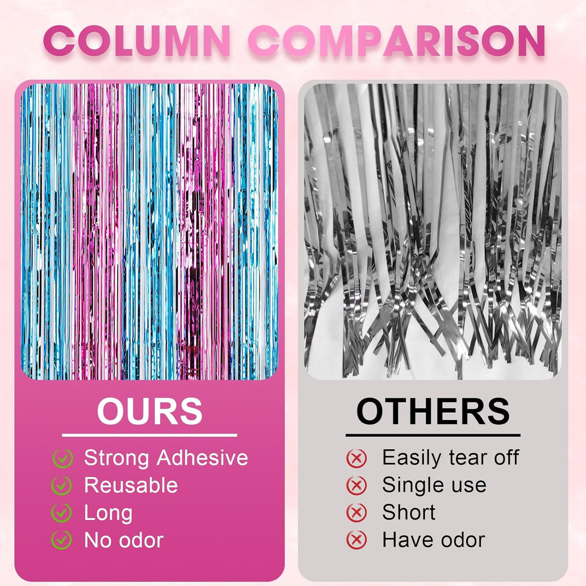 3 Pack 3.3x8.2 Feet Blue and Pink Foil Fringe Backdrop Curtains, Tinsel Streamers Birthday Party