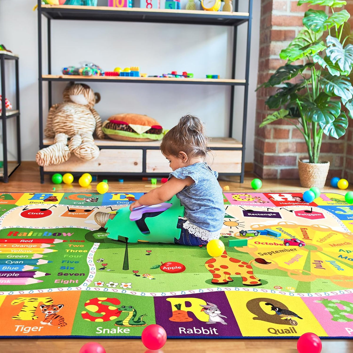 9x12 Washable Area Rug, Educational and Fun Kids Rug for Classroom Playroom Living Room Bedroom
