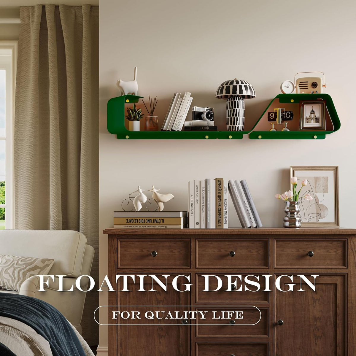 Floating Shelves, Wall Shelf, Set of 3 Wall Mounted Metal Shelves with Unique Design for Wall