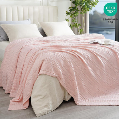 PHF Cooling Waffle Blanket Twin Size, Lightweight 60% Rayon Derived from Bamboo & 40% Cotton