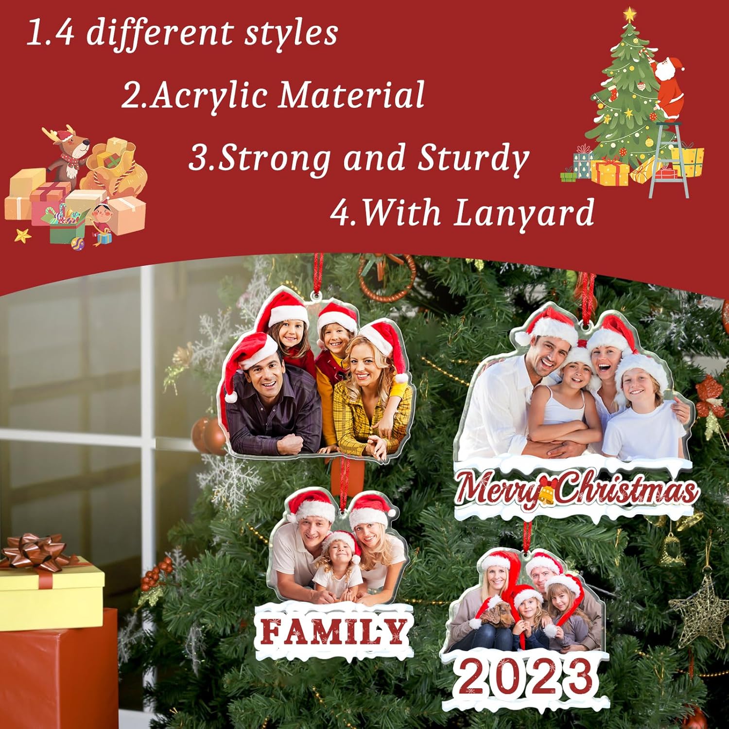 Personalized Photo Ornament Acrylic Custom Christmas Ornaments with Picture Customized Family
