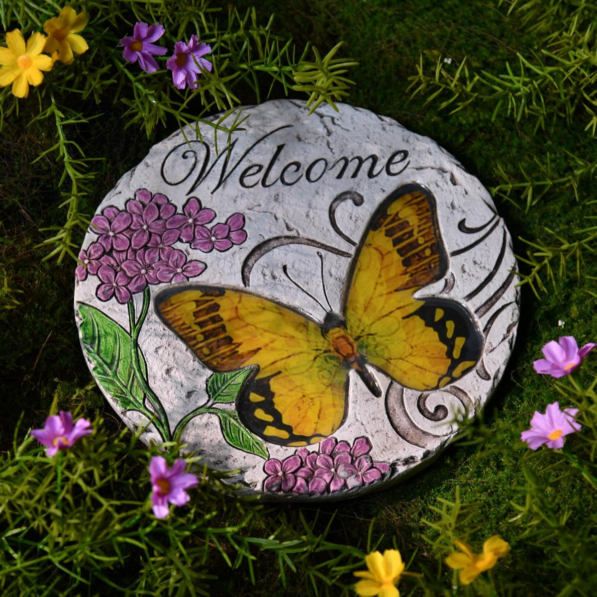 Garden Décor Stepping Stones Outdoor - Resin Butterfly Decorative Stone Bright Color Memories