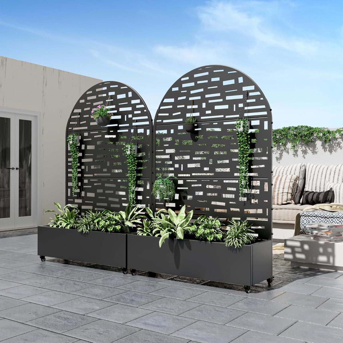 Casaphoria Metal Raised Garden Bed with Trellis and Wheels, 72"x47"x16" Arched Planter Box for