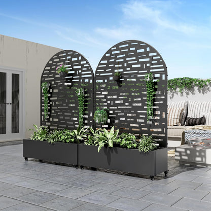 Casaphoria Metal Raised Garden Bed with Trellis and Wheels, 72"x47"x16" Arched Planter Box for