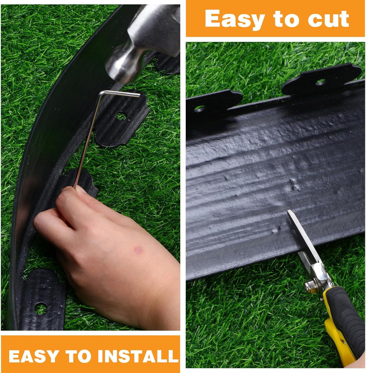 6 Inch Tall 33 ft Length No Dig Landscape Plastic Edging Kit with Hammer Spikes Plastic Garden