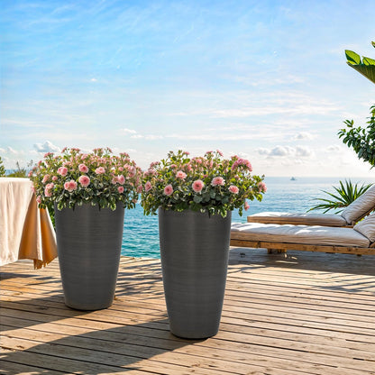 22.8" Resin Planters for Outdoor Plants, Set of 2 Modern Large Flower Pots with Handmade Brushed