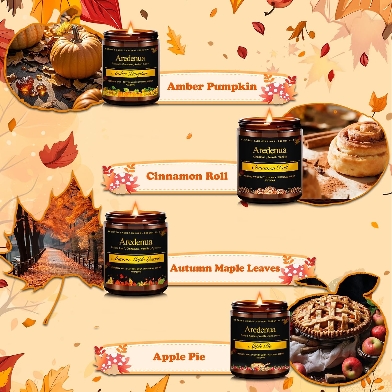Fall Candles Set | 4 Pack Autumn Scented Candles, Soy Candles for Home Scented, Cozy Seasonal