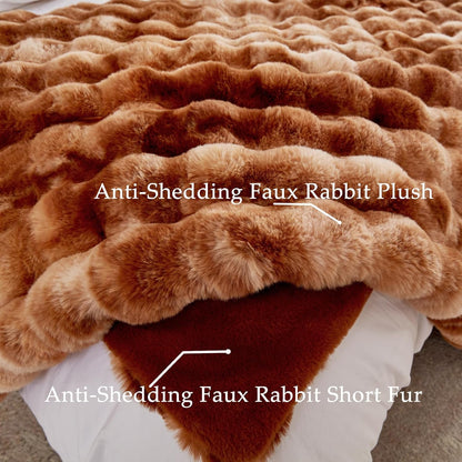 BENVWE Faux Fur Throw Blanket for Couch Bed - Fluffy Soft Thick Bubble Blanket for Living Room Home