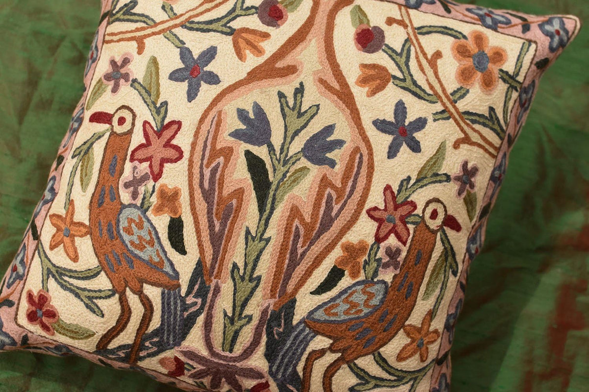 Tree of Life Pillow Cover - Crane Cream Floral Outdoor Pillows | Suzani Cushions | Modern Floral