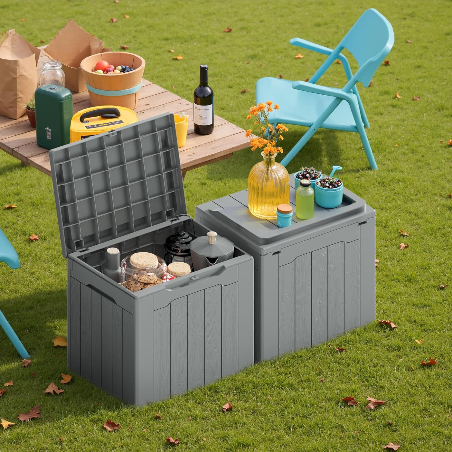 Devoko 30 Gallon Resin Deck Box 2 Pack Outdoor Indoor Waterproof Storage Box for Patio Furniture