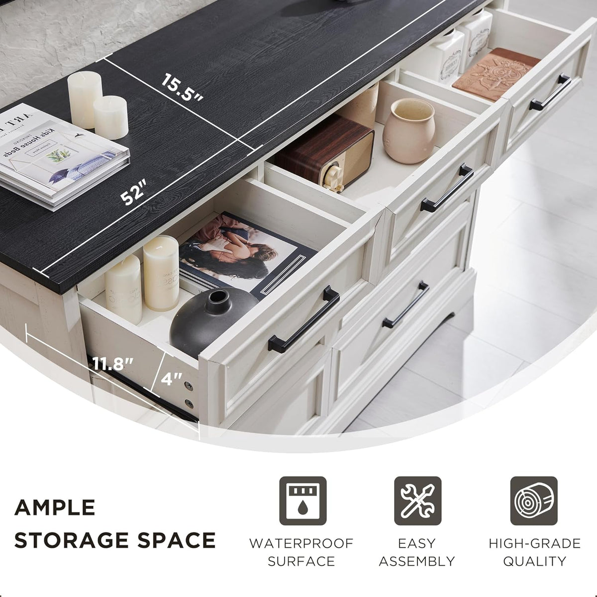 Farmhouse 9 Drawer Dresser for Bedroom, 36 Inch Tall Modern Dresser TV Stand with Large Drawers &