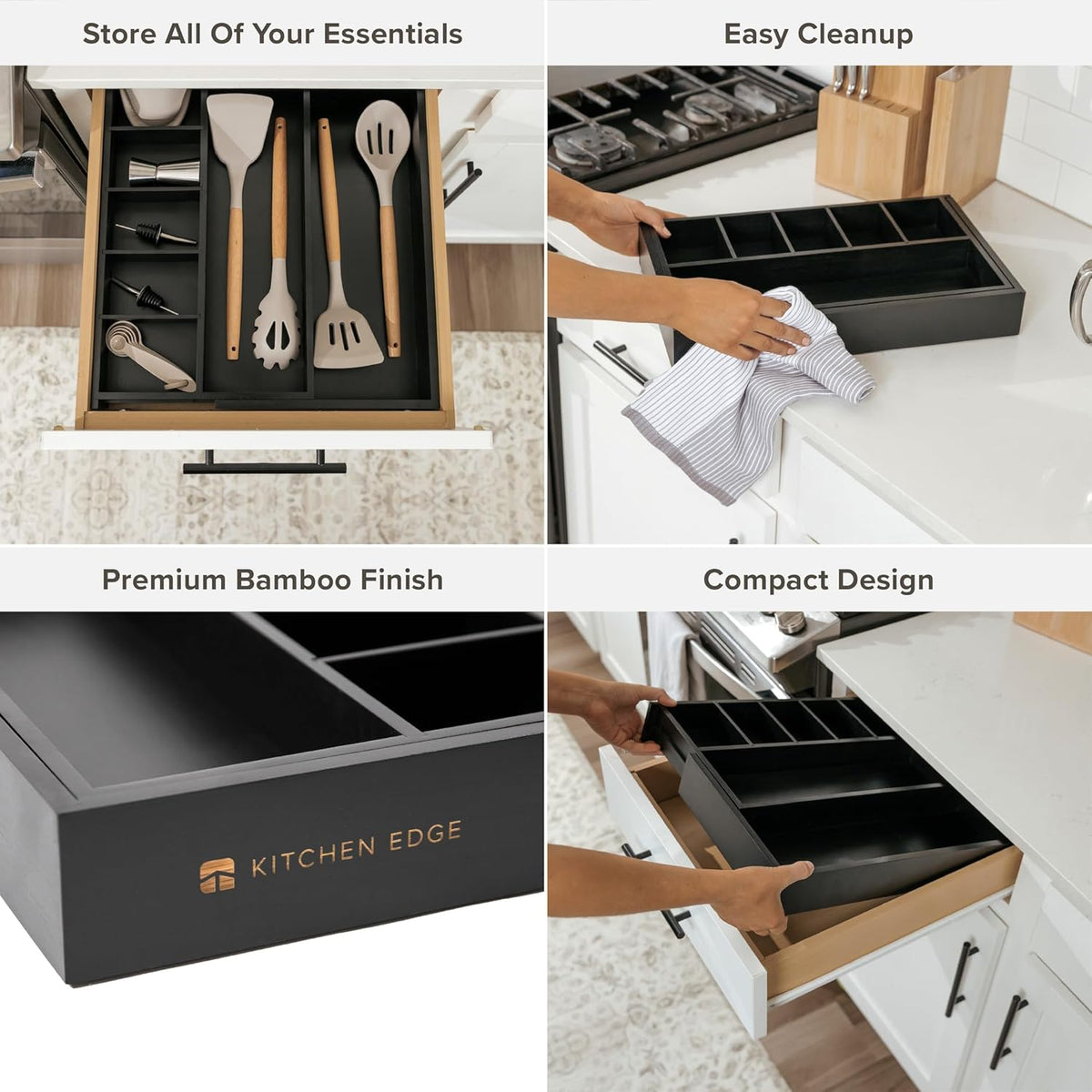 Adjustable Kitchen Drawer Organizer for Utensils and Junk, Food-Safe Contract Grade with 100%