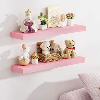 BAMEOS Pink Floating Shelves for Wall, 24" x 6" Wall Shelves for Room, Floating Book Shelves