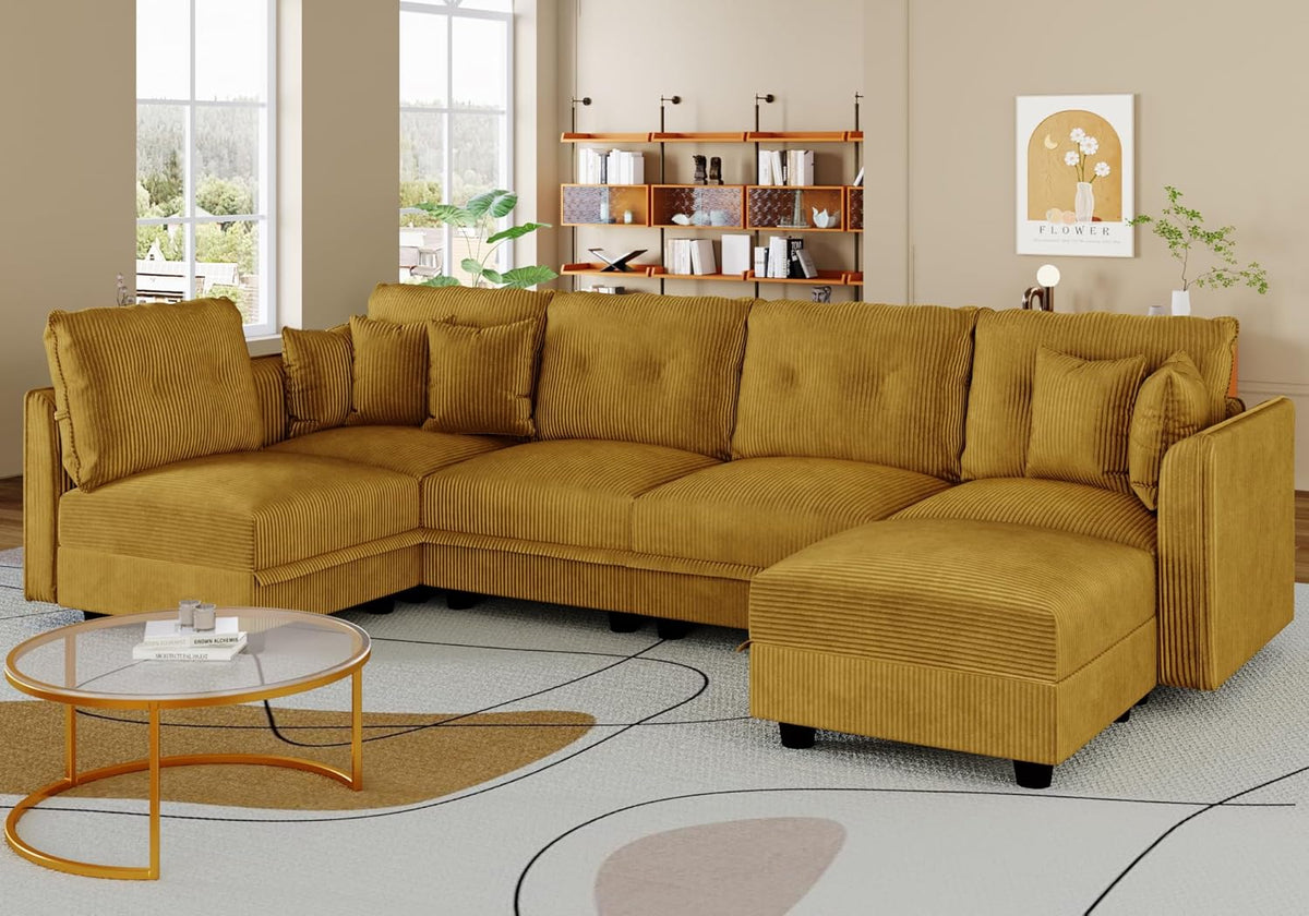 LLappuil Modular Sectional Sofa with Storage Seats, Corduroy Convertible Modular U Shaped Sectional