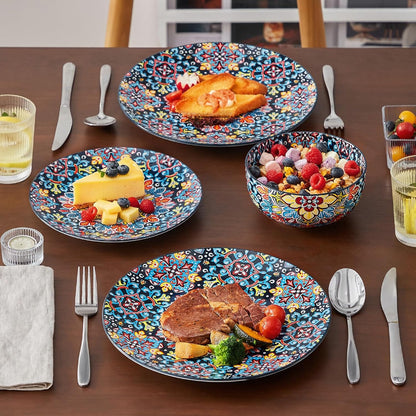 vancasso 12 Pieces Dinnerware Sets, Red Plates and Bowls Set, Porcelain Dishes Set for 4, Microwave