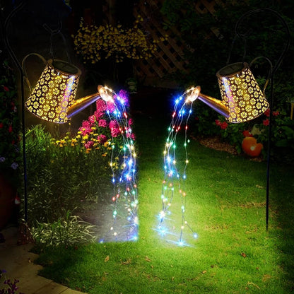2 Pack Solar Watering Can Lights with Shepherd Hook, 8 Multi-Color Changing Modes, IP65 Waterproof