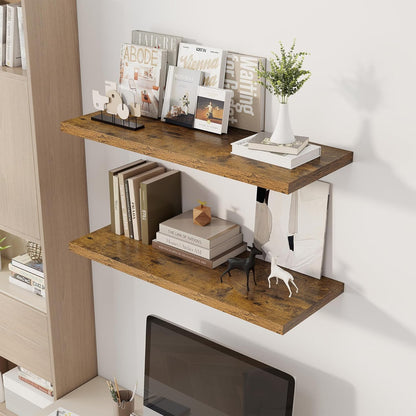 36" Floating Shelves for Wall, 12" Deep Slim Rustic Brown Floating Shelves, Wall-Mounted Shelves