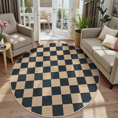 Lahome Checkered Round Rugs 6ft, Outdoor Patio Easy Jute Rug Indoor Outdoor Circle Carpet