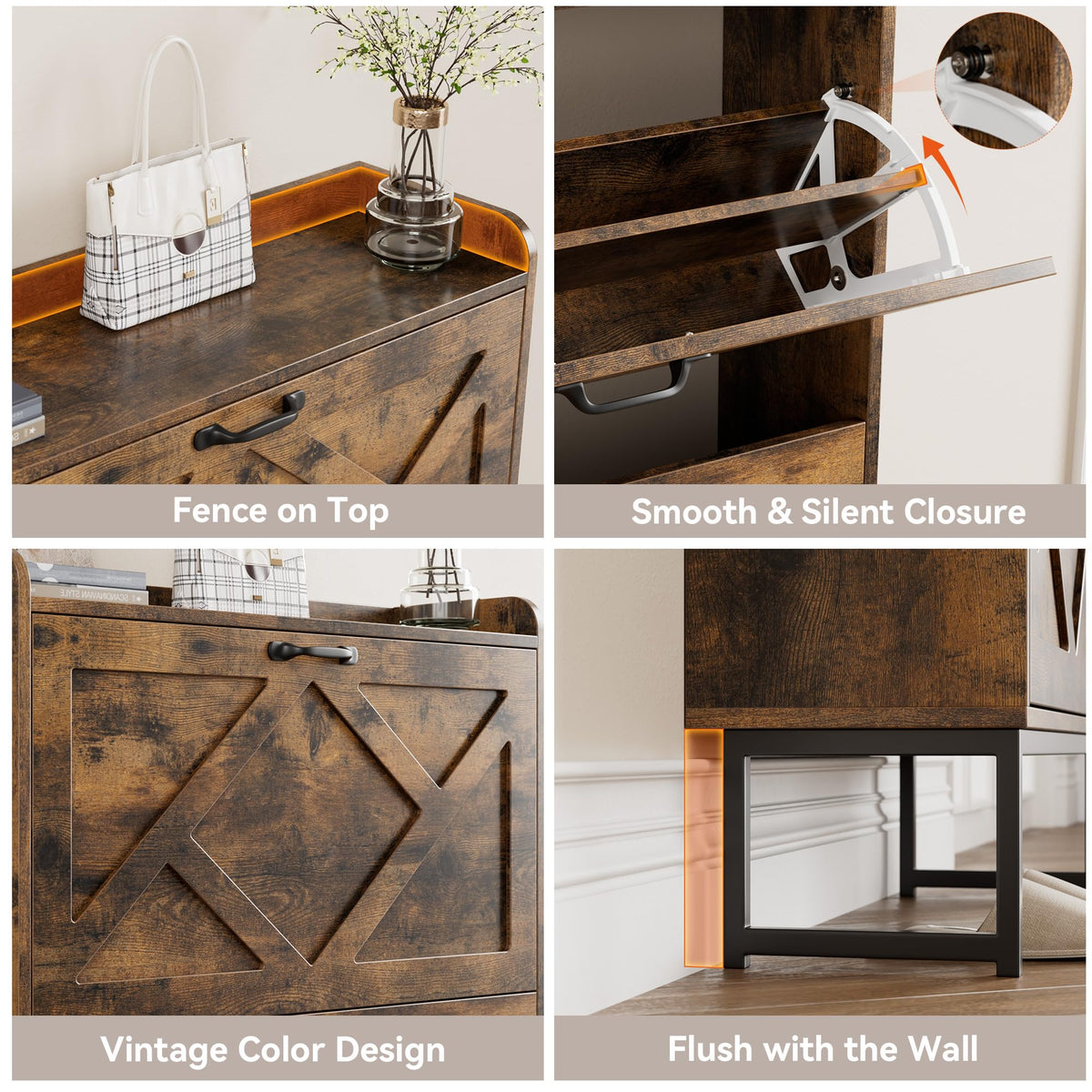 Nicetree Shoe Storage Cabinet with 2 Flip Drawers, Freestanding Wood Shoe Organizer with Metal