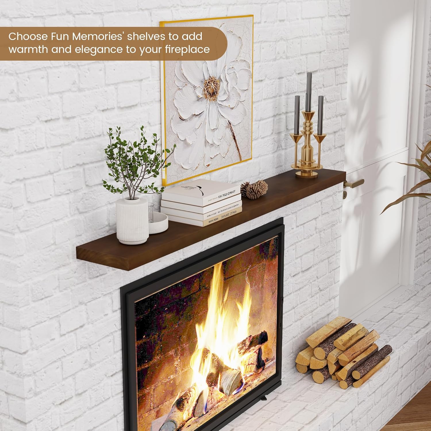 Floating Shelves 55 Inches Long - 8 Inch Deep Rustic Solid Pine Wood for Storage - Farmhouse Wall