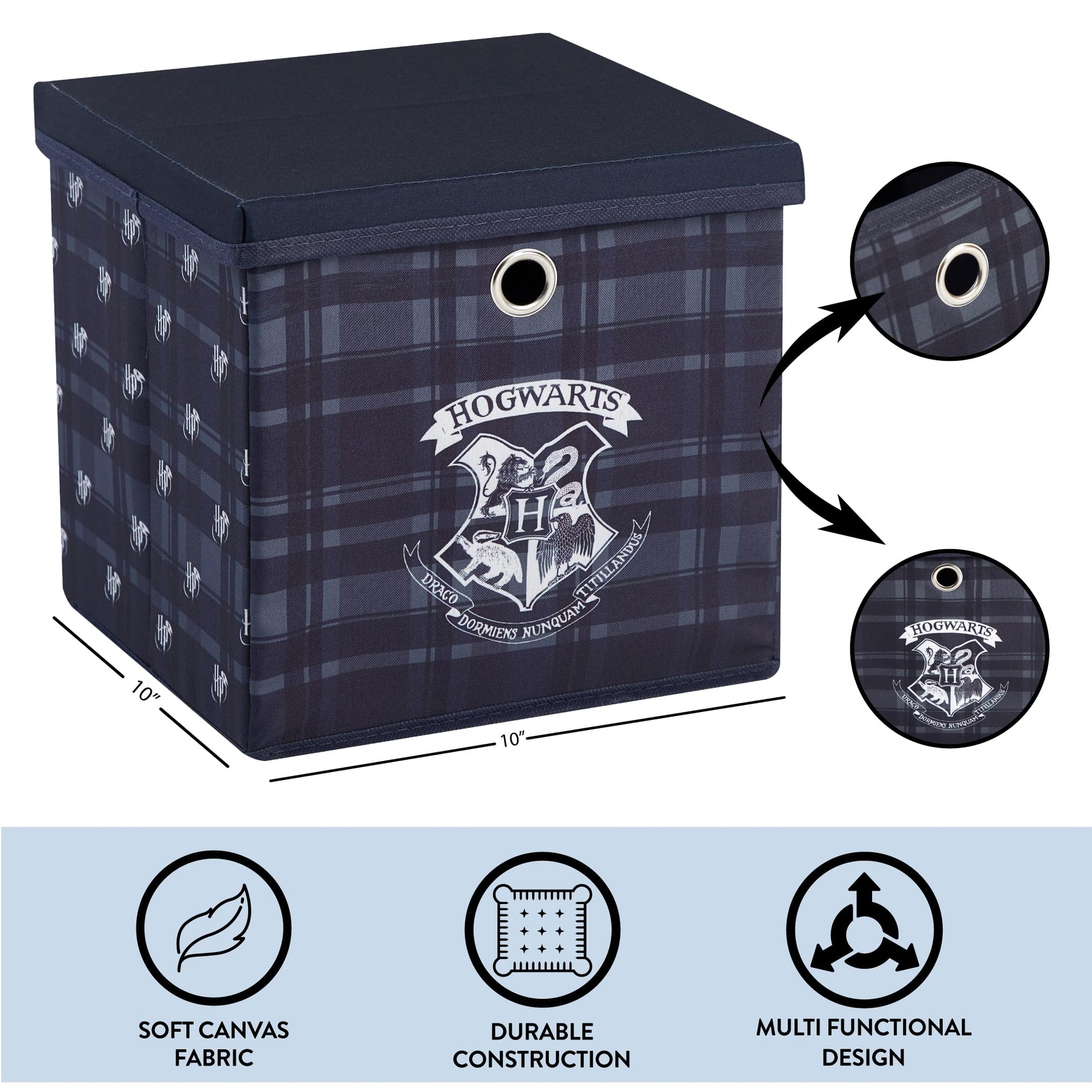 Harry Potter Collapsible Storage Cube with Removable Lid,10” x 10” x 10” Fabric Organizer Bin for