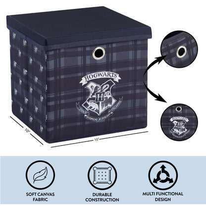 Harry Potter Collapsible Storage Cube with Removable Lid,10” x 10” x 10” Fabric Organizer Bin for