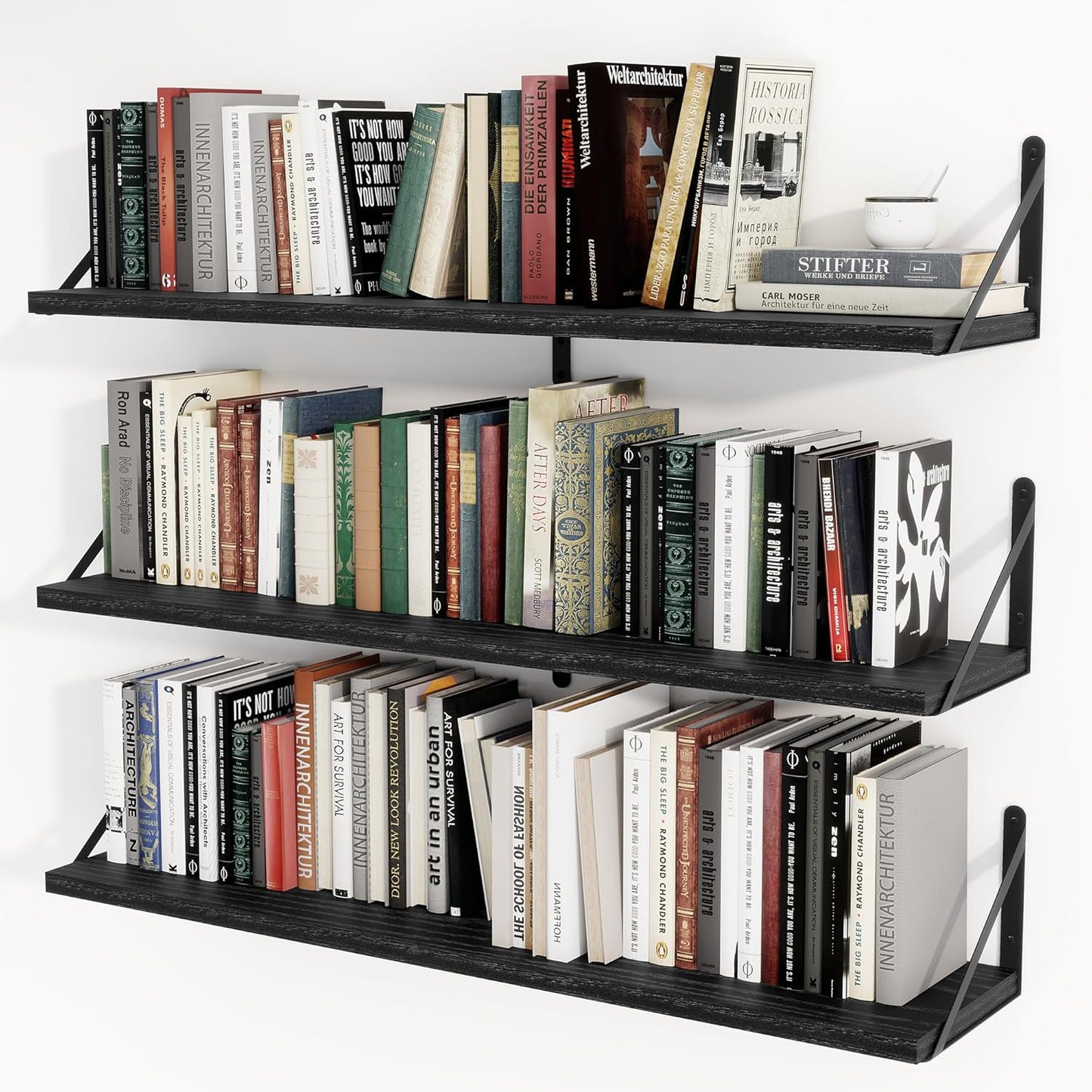 Heimlove 36 Inch Black Floating Bookshelves Set of 3,Heavy Duty Wall Mounted Bookshelves,Bookshelf