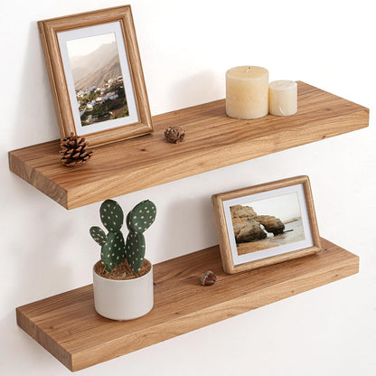 Floating Shelves for Wall Decor, 8" Deep Rustic Solid Elm Wood Floating Shelves Wall Mounted, Wall