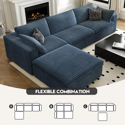 118" Cloud Couch Modular Sectional Sofa for Living Room,Modern Sofa with Deep Seat，L-Shape Boneless