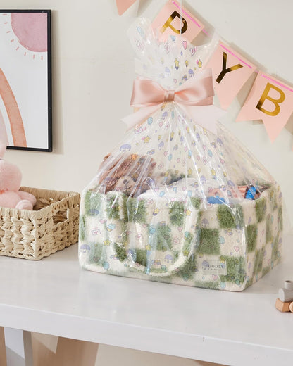 Checkered Diaper Caddy Organizer with Portable Changing Mat - Teddy Fleece Diaper Organizer for