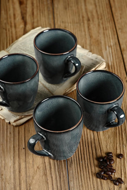 famiware Coffee Mugs Set of 4, Ocean Round 11.5oz Coffee Cup Set with Handle for Cocoa, Milk, Hot