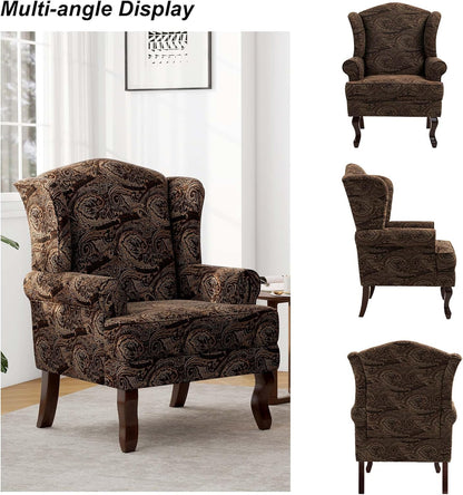 Accent Chair, High Back Upholstered Armchair with High Resilience Sponge & Wood Legs, Mid-Century