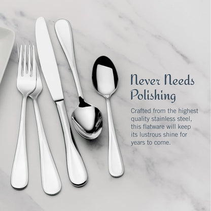 Mikasa Bravo 65-Piece Flatware Set for 12, 18/10 Stainless Steel Silverware with Full Service