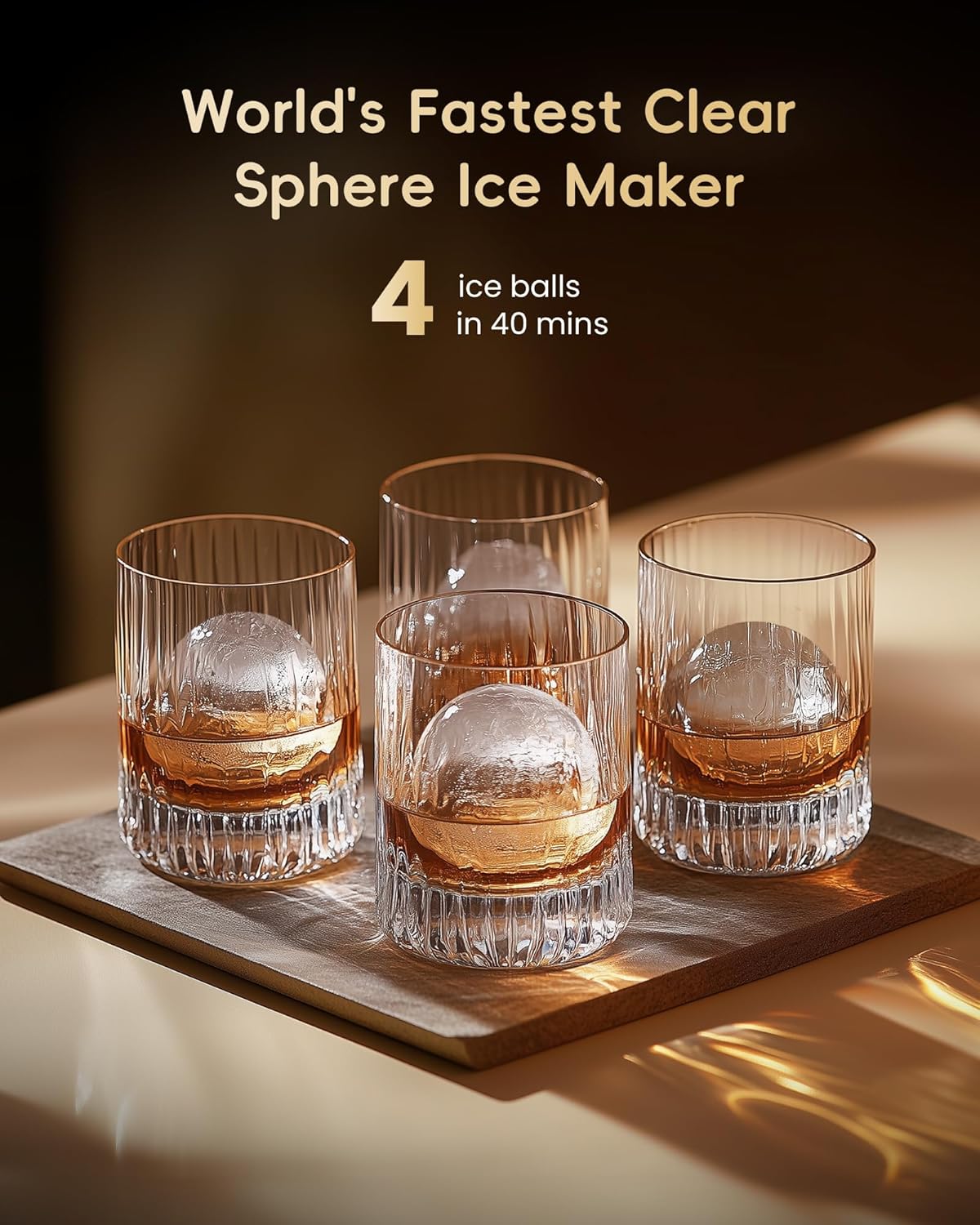 ecozy 2" Clear Ice Ball Maker with CrystalFlux Technology, 4 pcs in 40 Mins, 144 pcs/Day, Sphere